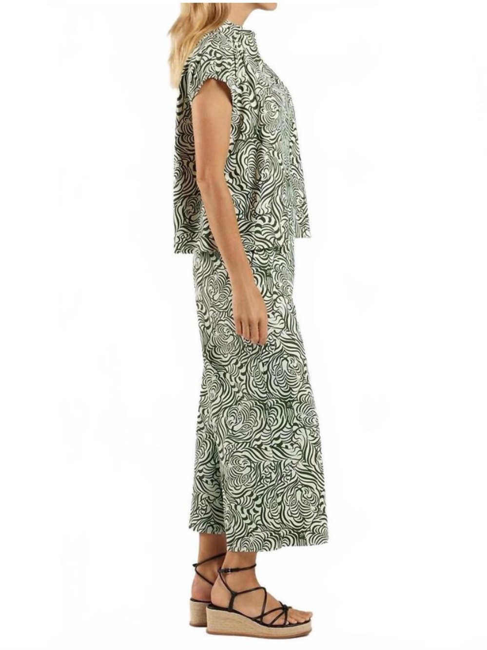 Jude Connally Cropped Pants & Short Sleeve Set Hidden Tiger Cream Green XS - Picture 15 of 16
